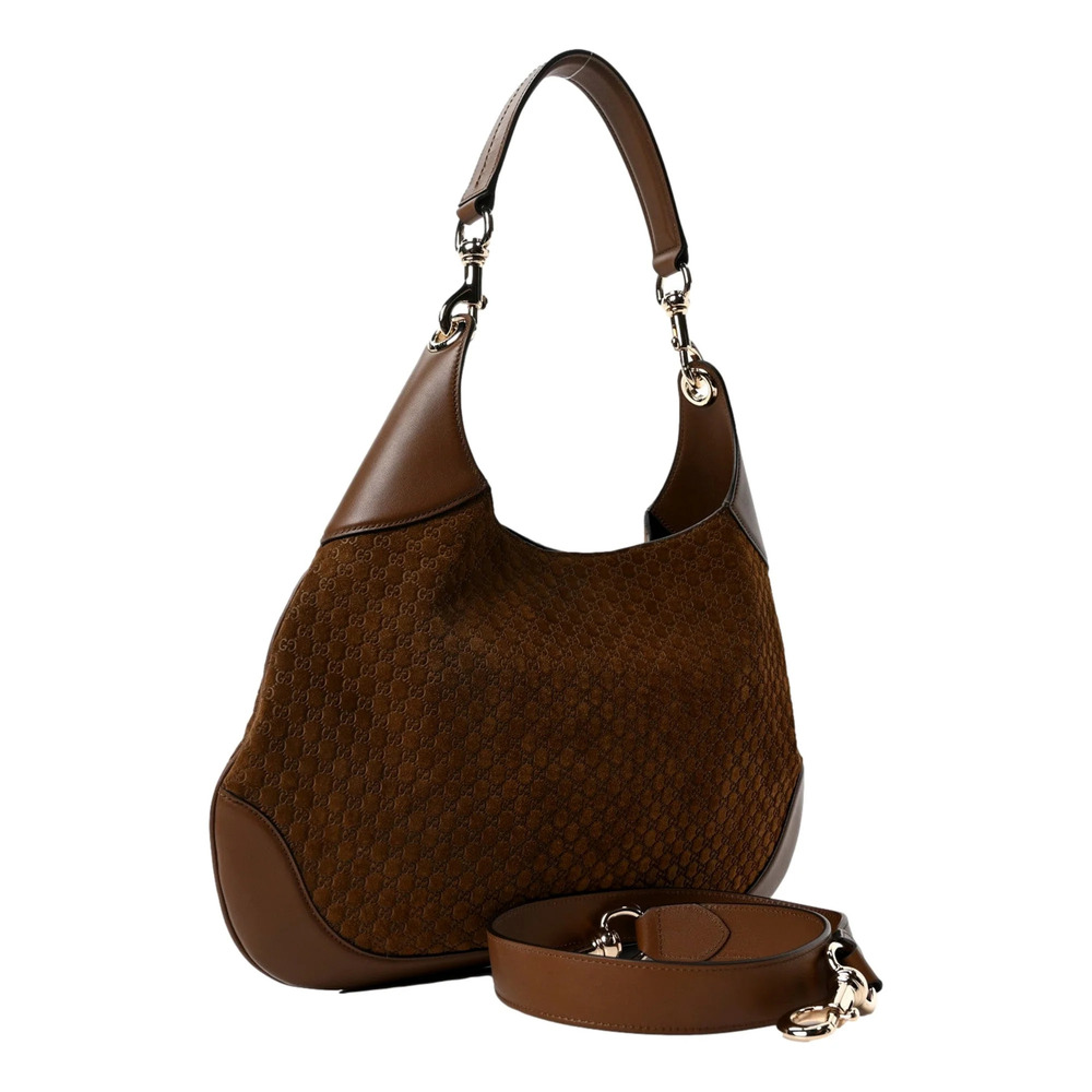 Gucci Micro GG B Medium Shoulder Bag Brown Suede and